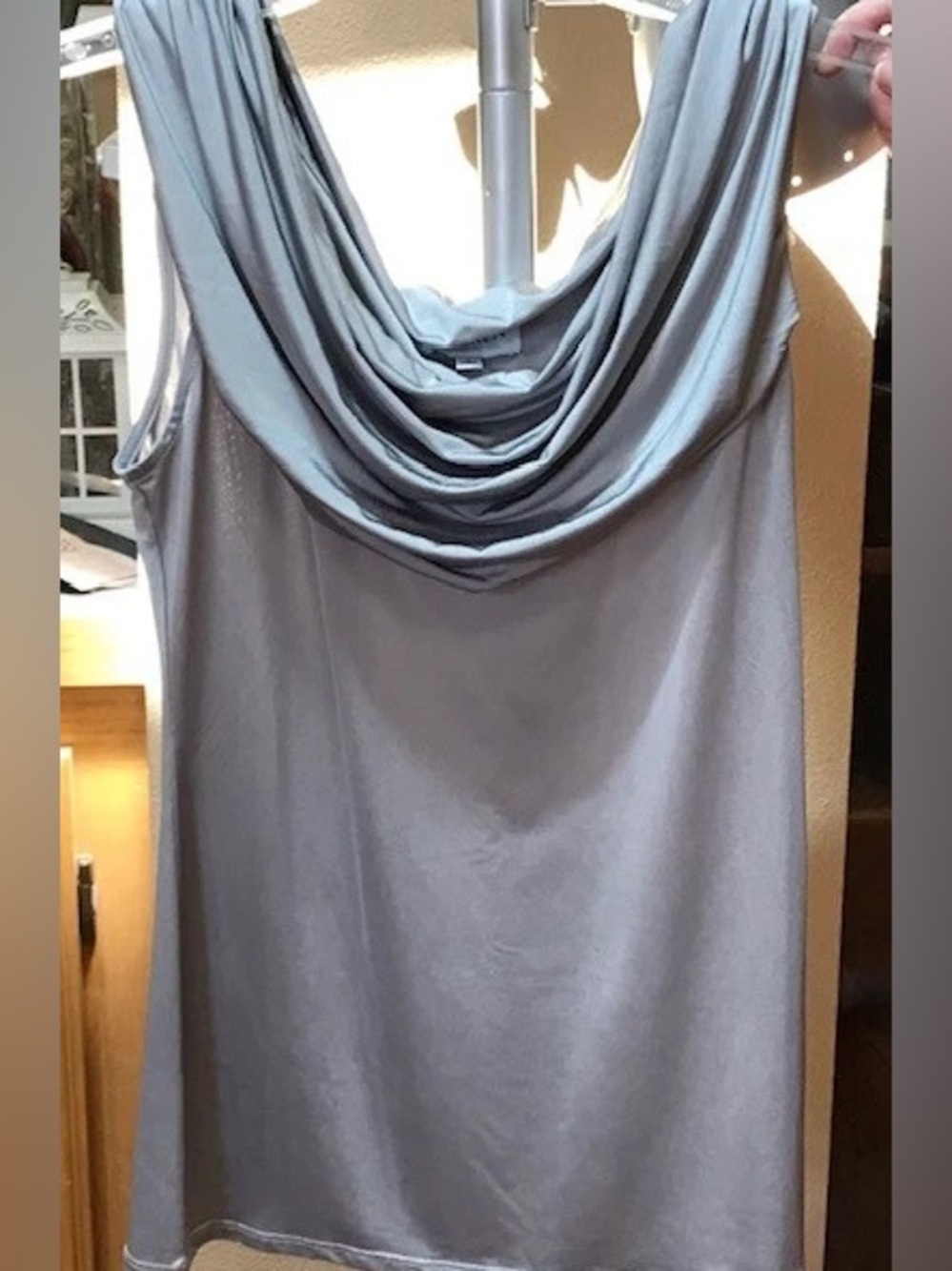 Carmen Marc Valvo Silver Satin Cowl Neck Top, like new, women's size S